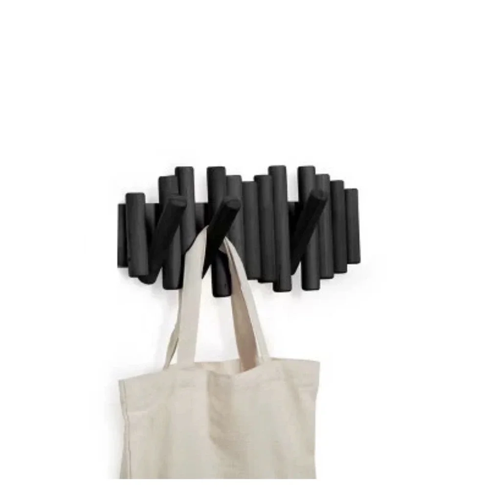 Umbra Picket Rail 5-Hook Wall Mount Rack Black Wood Coat Key Organizer Entryway